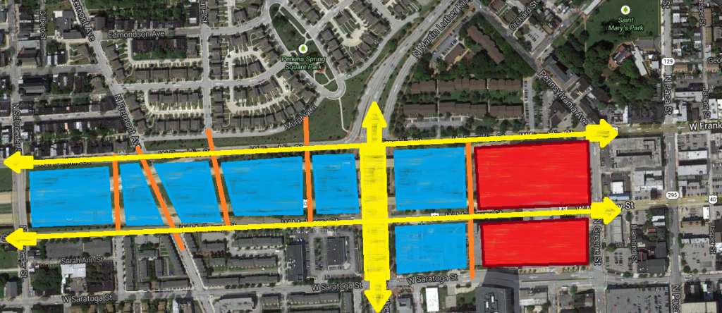 Possible Baltimore infill development scenario for the Highway to Nowhere